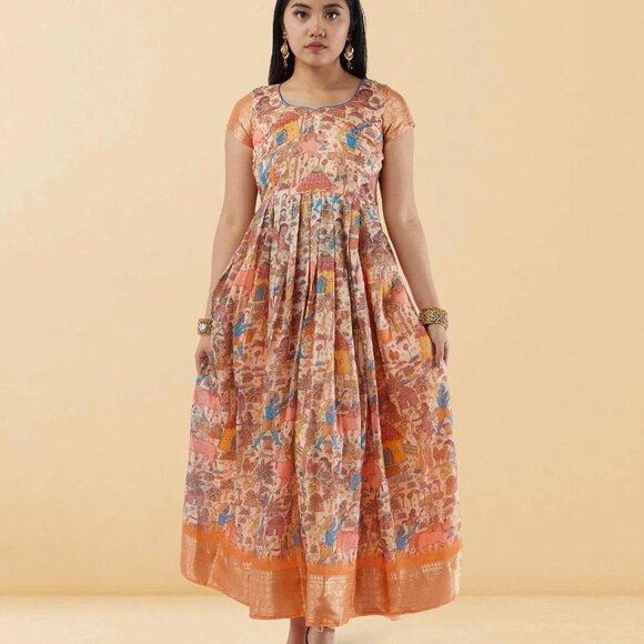 Cream Kalankari Ankle-Length Dress | Muvvas Boutique - Picture 2 of 5